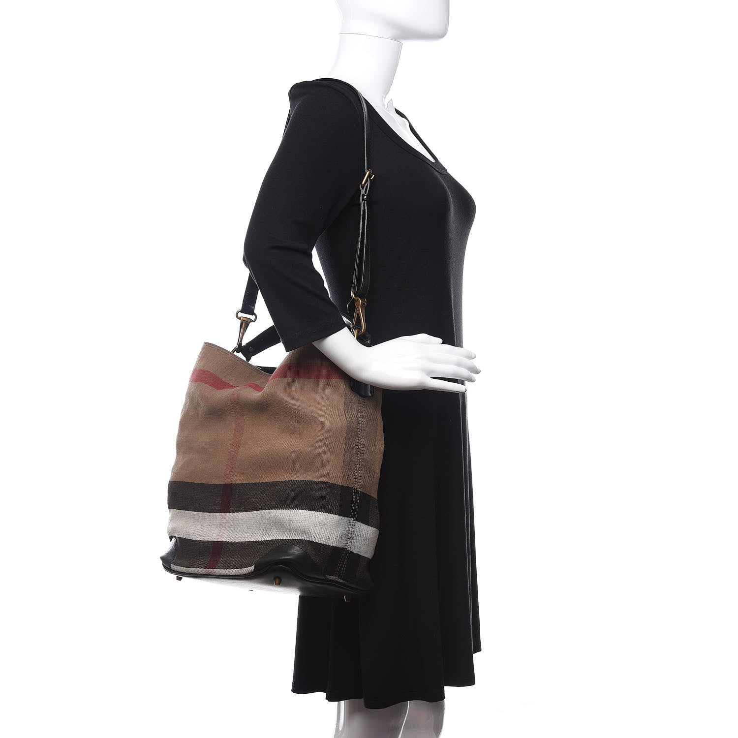 Burberry Canvas Mega Check Medium Ashby Hobo Black 2 of 12