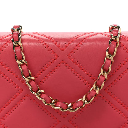 Chanel Lambskin Quilted Double Stitch Tassel Wallet On Chain WOC Pink 9 of 11