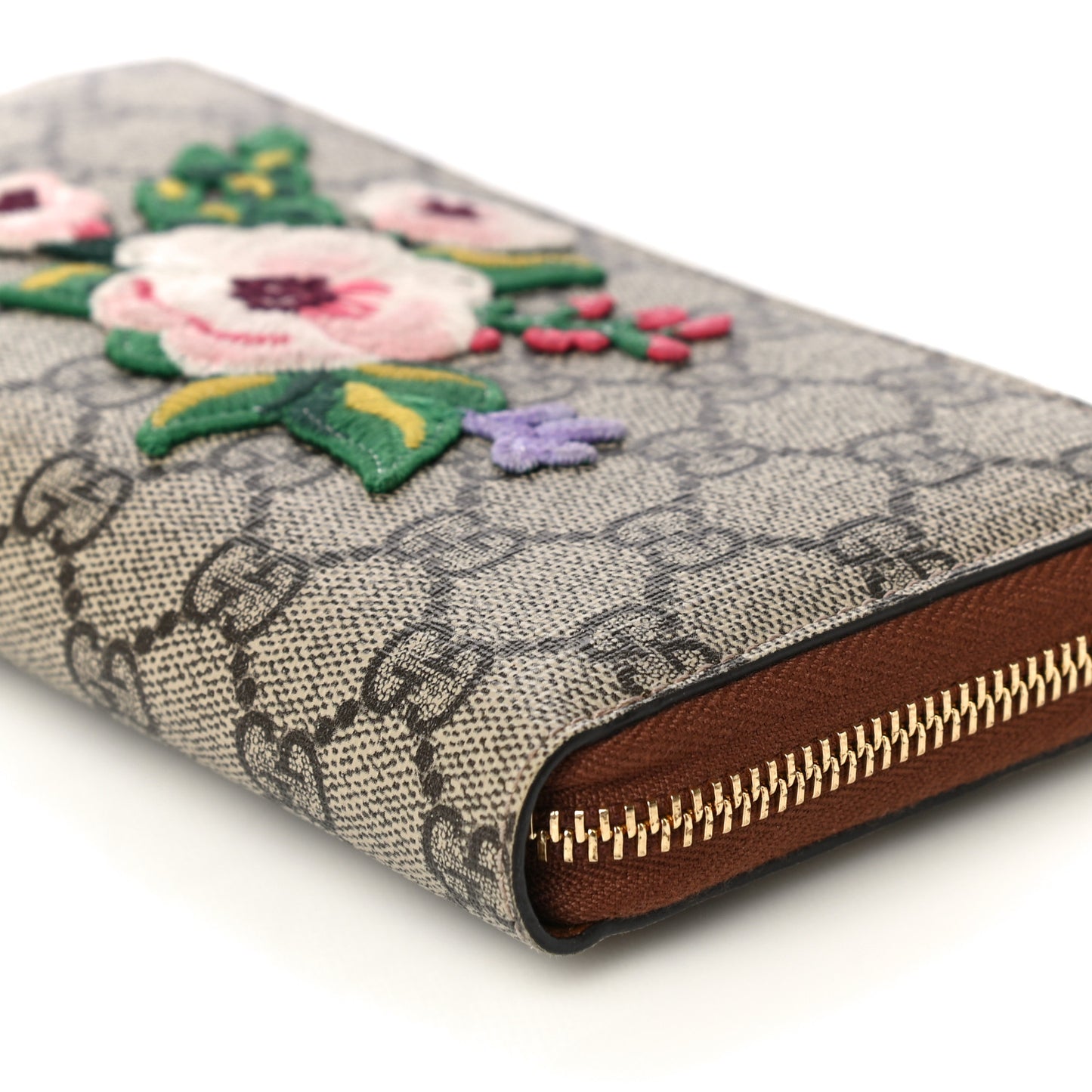 GG Supreme Monogram Garden Embroidered Zip Around Wallet