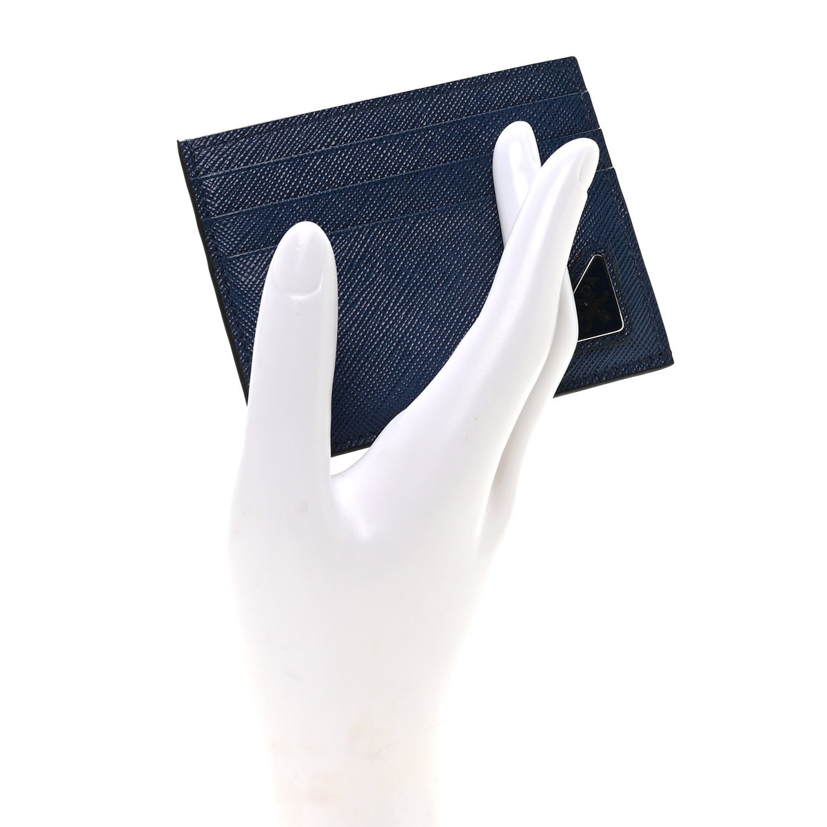 Prada Saffiano Triangle Card Case Blue 2 of 8
