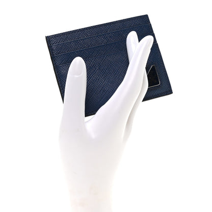 Prada Saffiano Triangle Card Case Blue 2 of 8