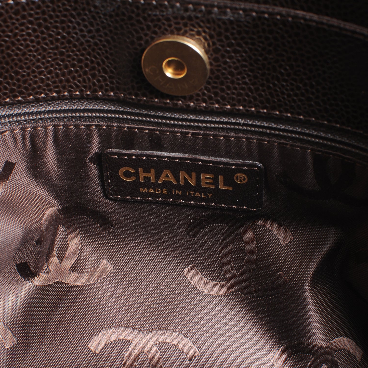 Chanel Caviar CC Stitched Small Tote Brown 6 of 8