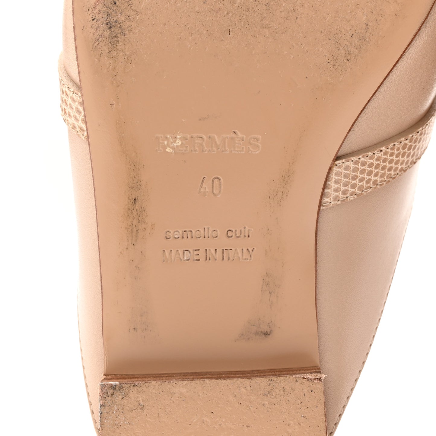 Shiny Lizard Calfskin Oz Mules 40 Beige Sarrazin