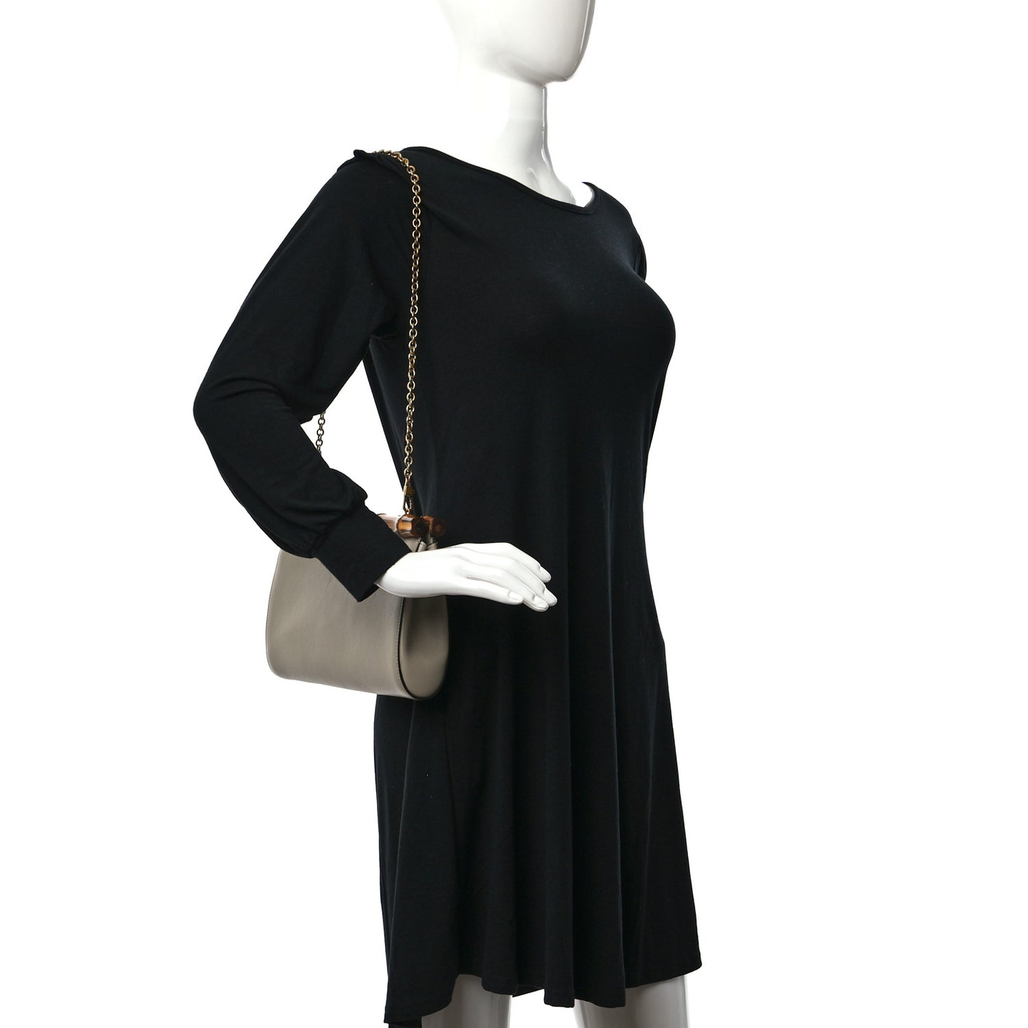 Wonka Grain Calfskin Diana Bamboo Clutch With Chain Oatmeal
