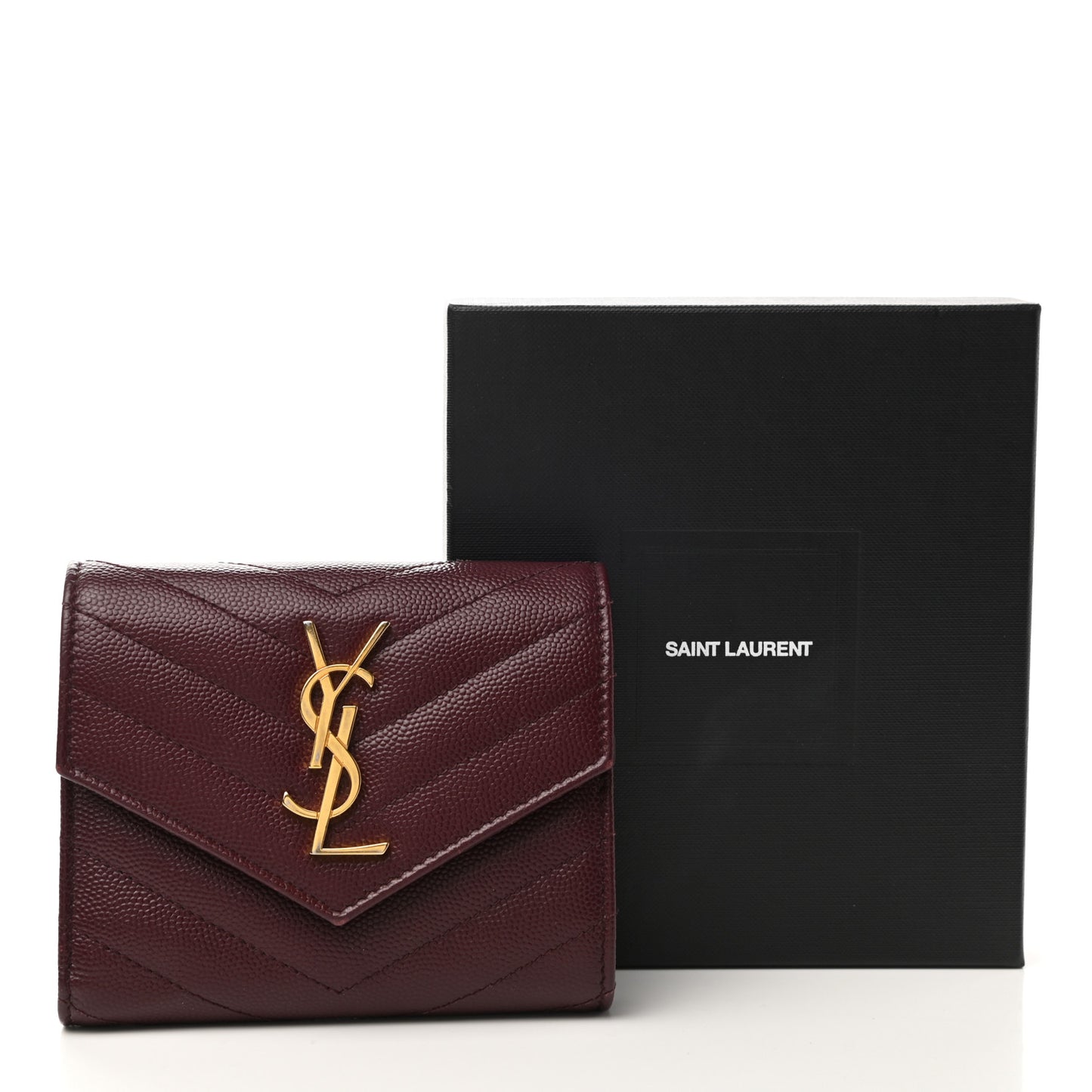 Grain De Poudre Matelasse Chevron Monogram Compact Tri Fold Wallet Rouge Legion