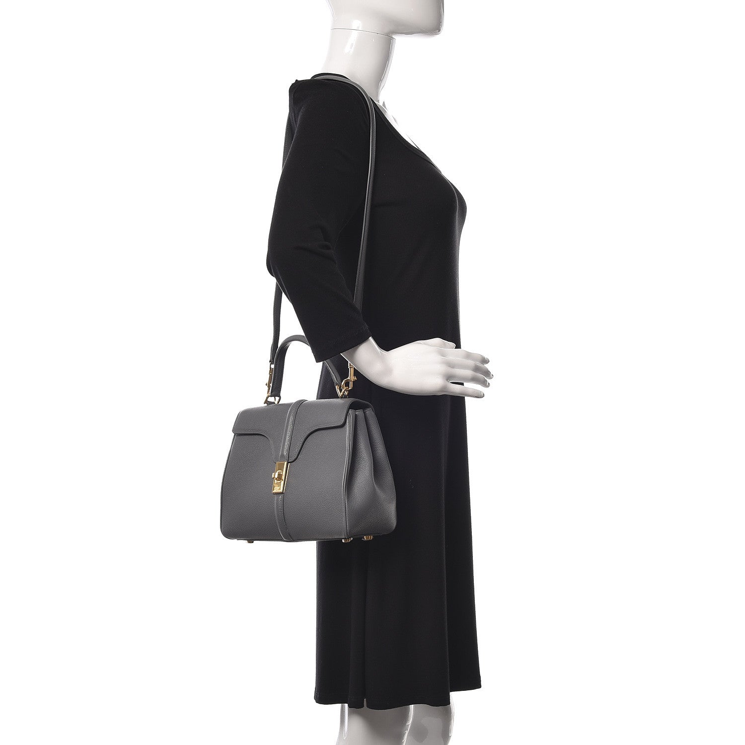 Celine Grained Calfskin Small 16 Top Handle Bag Medium Grey 2 of 9
