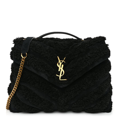Saint Laurent Suede Shearling Y Quilted Monogram Small Loulou Chain Satchel Black 1 of 11