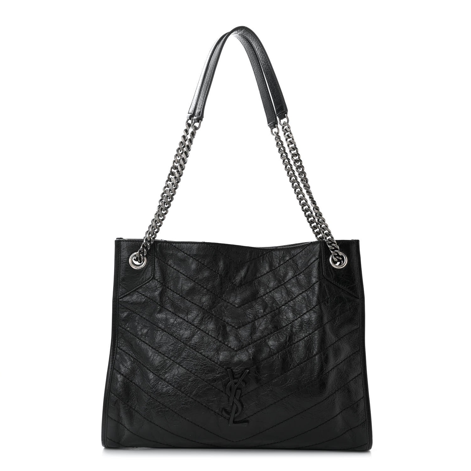 Saint Laurent Crinkled Calfskin Matelasse Monogram Medium Niki Shopper Tote Black 1 of 10