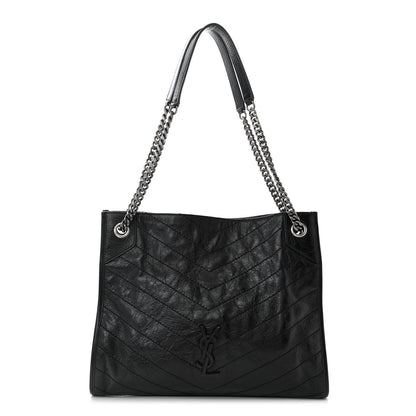 Saint Laurent Crinkled Calfskin Matelasse Monogram Medium Niki Shopper Tote Black 1 of 10