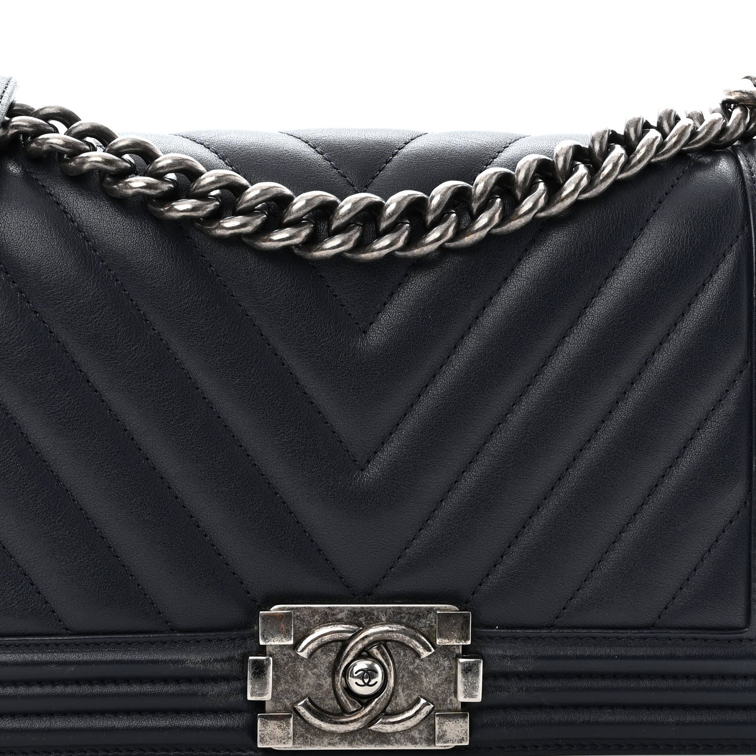 Chanel Calfskin Chevron Medium Boy Flap Navy 8 of 11