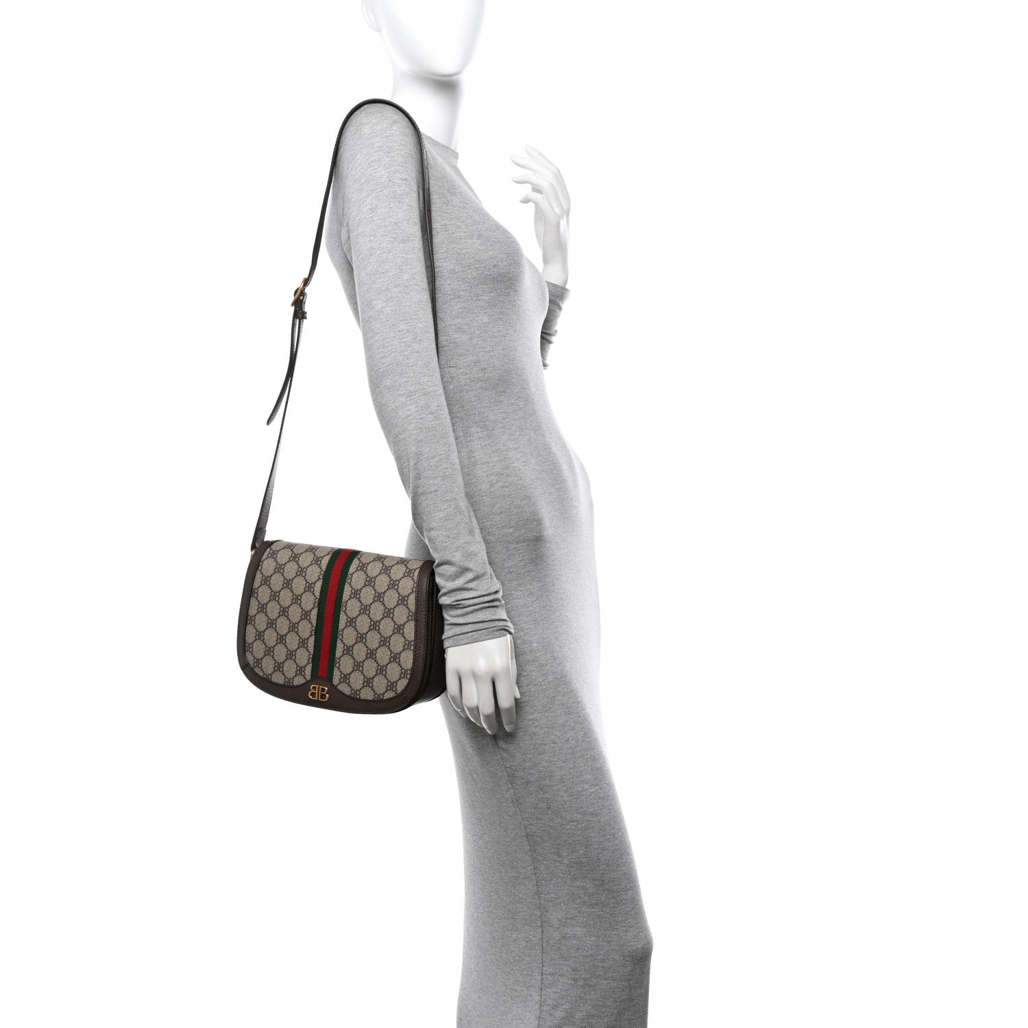 Gucci X BALENCIAGA BB Supreme Monogram Web Small Ophidia Shoulder Bag Beige New Acero 2 of 12