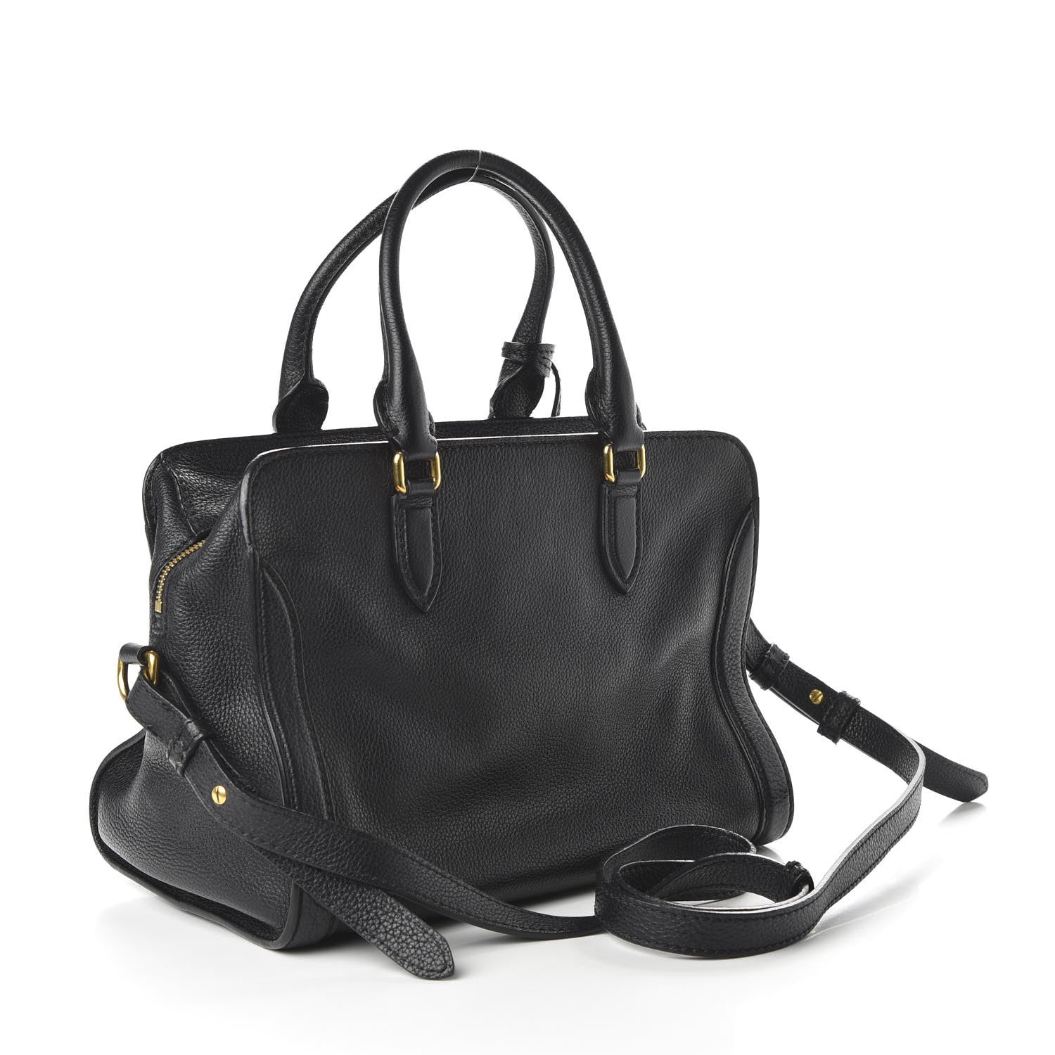 Alexander McQueen Pebbled Calfskin Small Skull Padlock Zip Around Tote Black 4 of 12
