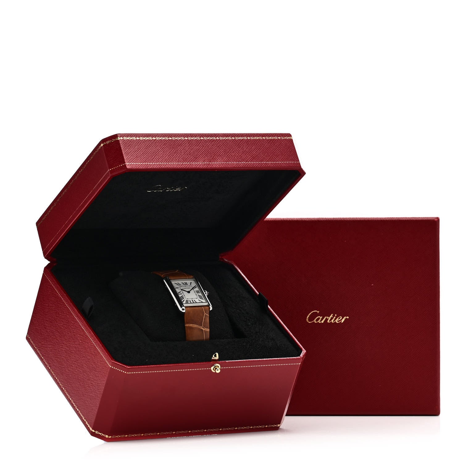 Cartier Stainless Steel Alligator 24mm Tank Solo Quartz Watch Brown 5 of 5