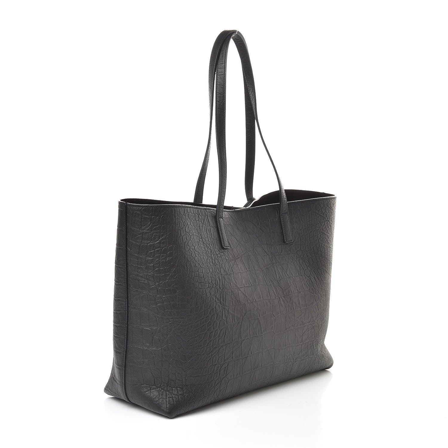 Saint Laurent Calfskin Crocodile Embossed Large Shopper Tote Black 4 of 10