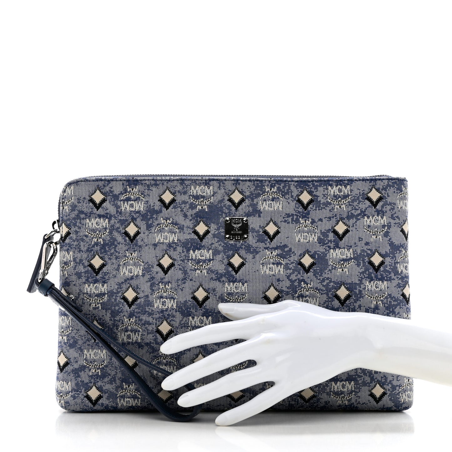 Vintage Jacquard Standing Wristlet Pouch Blue