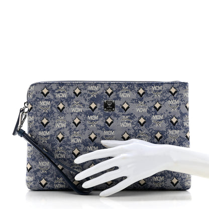 MCM Vintage Jacquard Standing Wristlet Pouch Blue 2 of 6