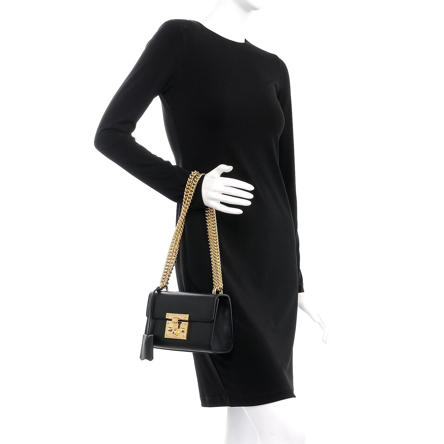 Calfskin Small Padlock Shoulder Bag Black