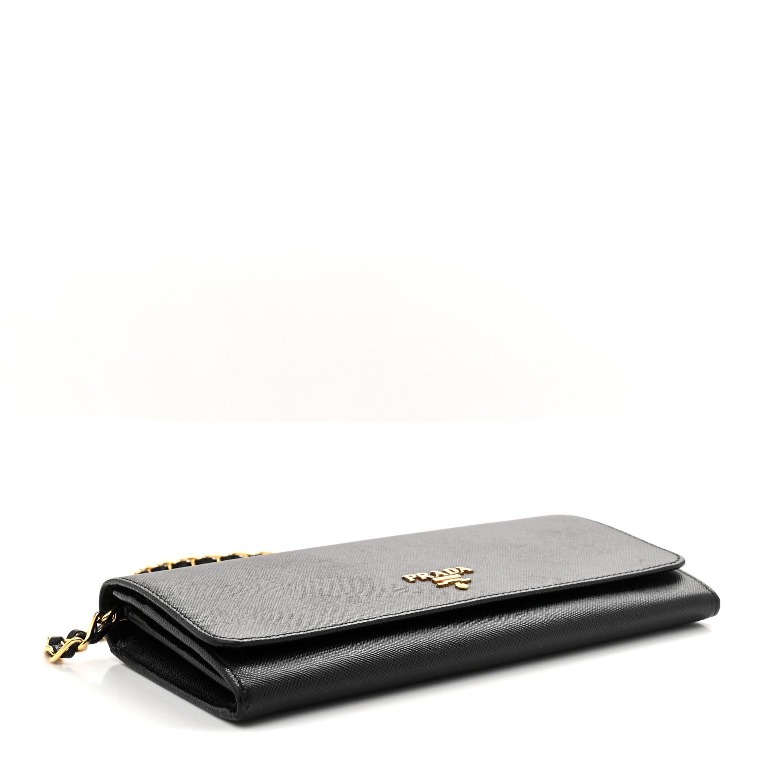 Prada Saffiano Metal Oro Chain Wallet Black 3 of 10