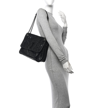 Saint Laurent Crinkled Calfskin Matelasse Monogram Large Niki Chain Satchel Black 3 of 14