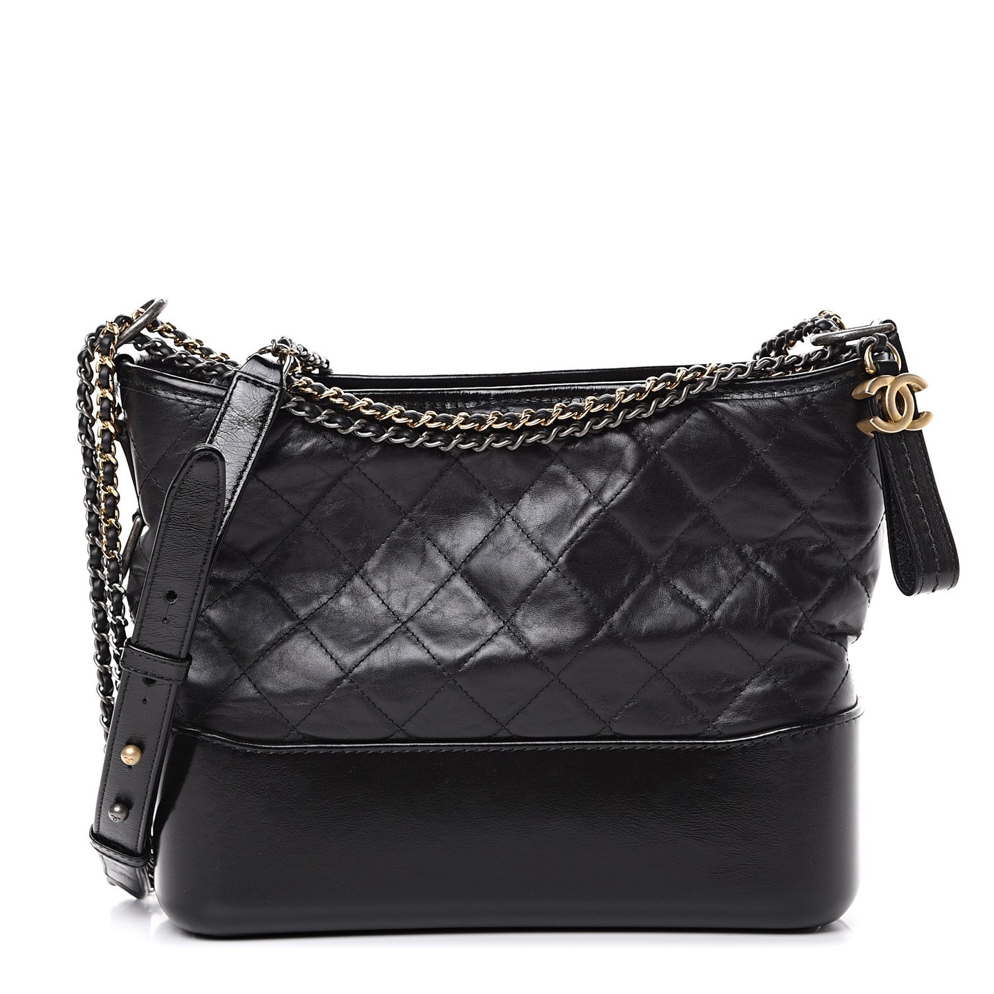 Aged Calfskin Quilted Medium Gabrielle Hobo Black