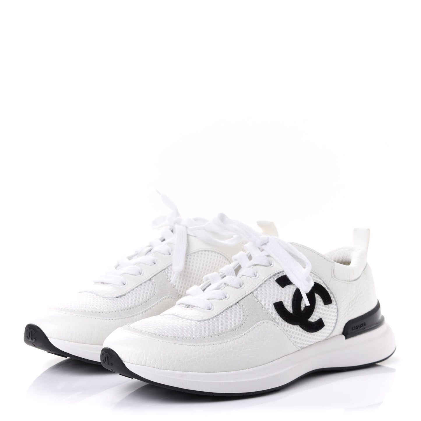 Calfskin Mesh Lycra Suede Womens Logo Sneakers 37.5 White
