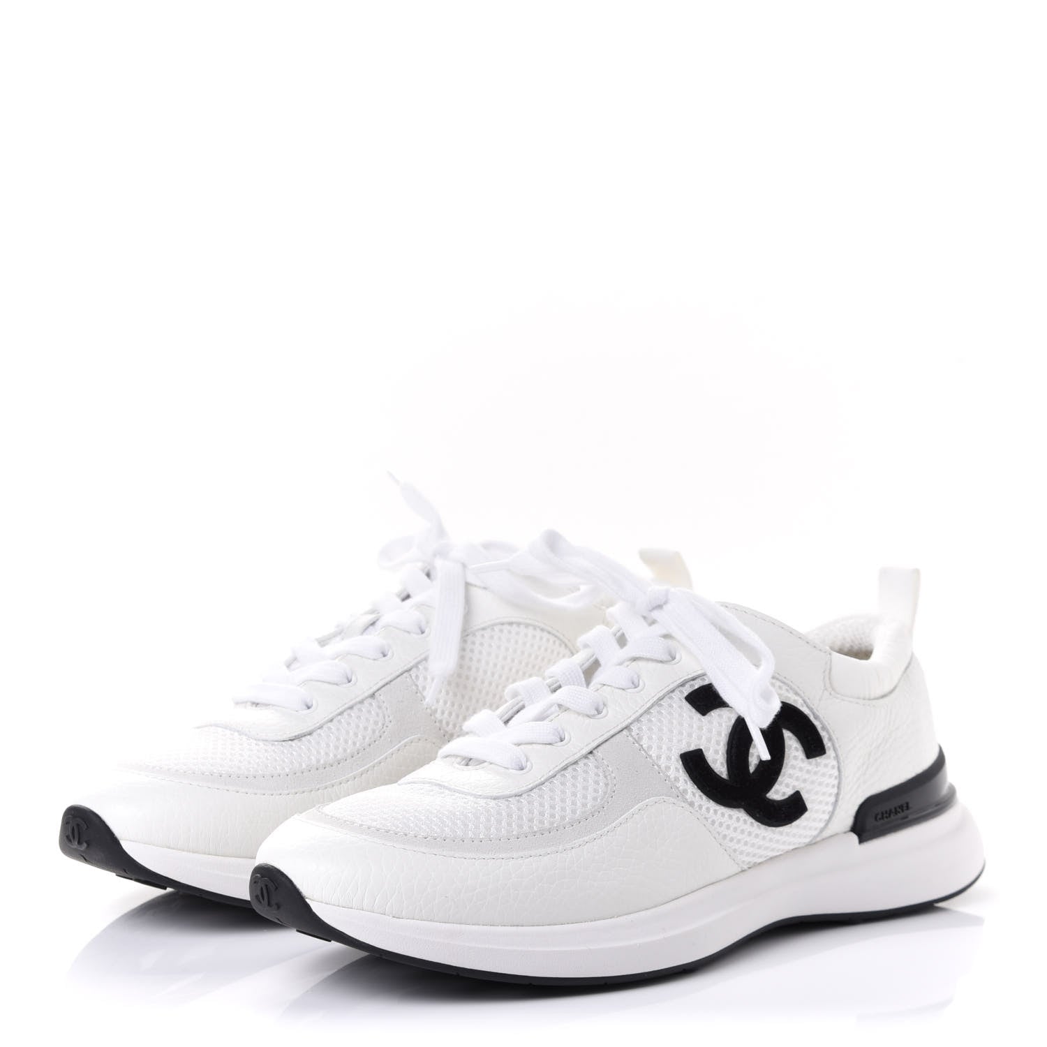 Chanel Calfskin Mesh Lycra Suede Womens Logo Sneakers 37.5 White 6 of 20