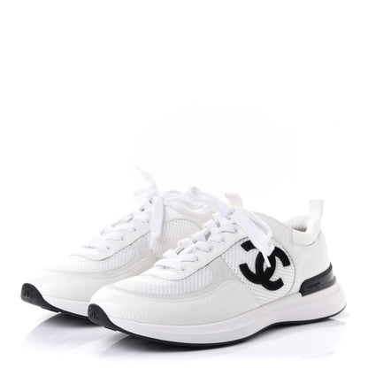 Chanel Calfskin Mesh Lycra Suede Womens Logo Sneakers 37.5 White 6 of 20