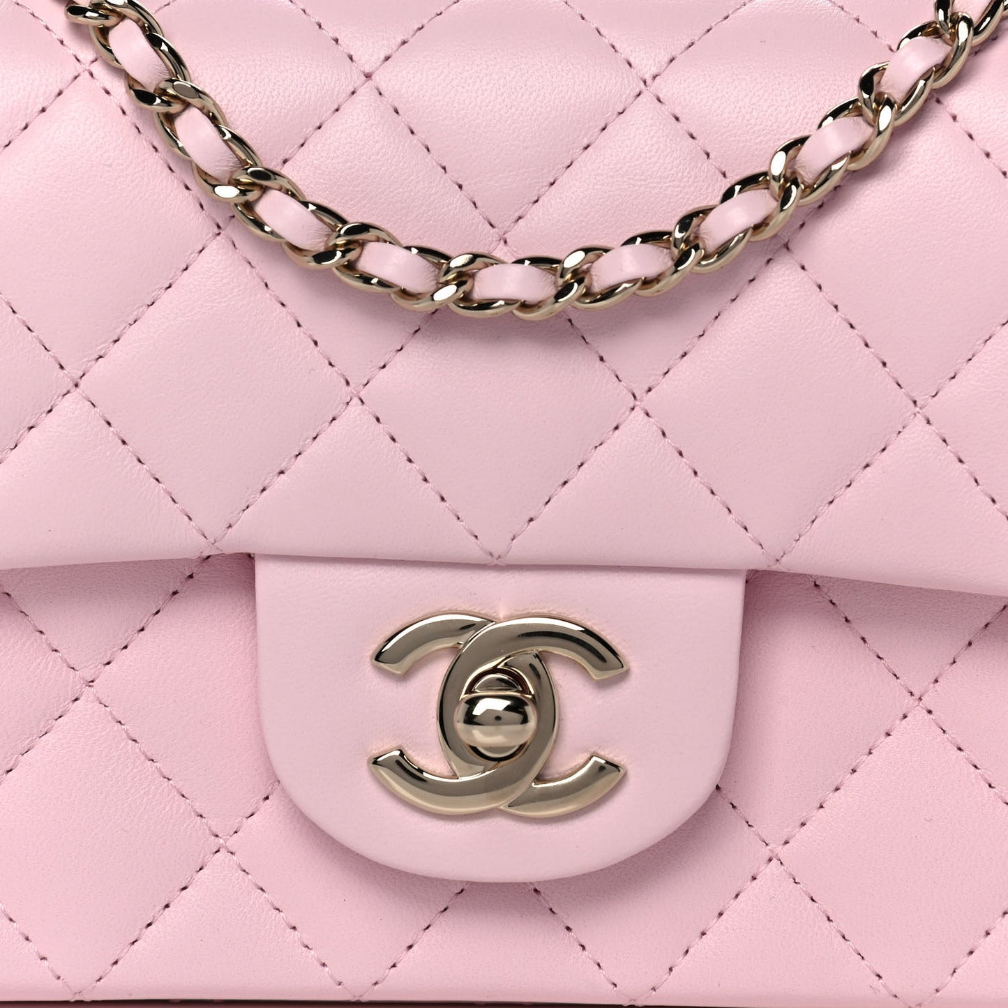 Lambskin Quilted Mini Top Handle Rectangular Flap Light Pink