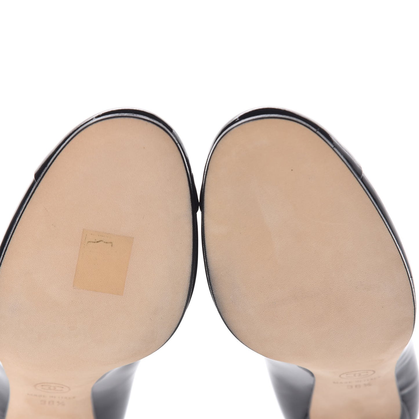 Patent Calfskin Cap Toe CC Pearl Pumps 36.5 Black