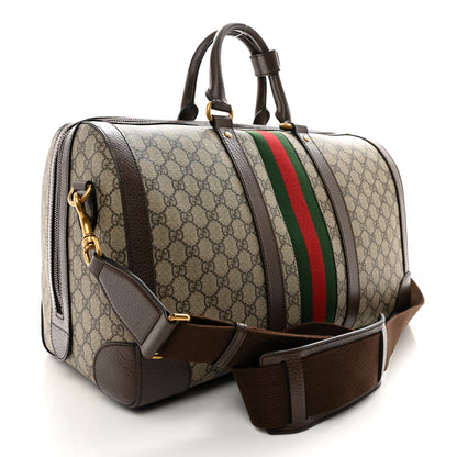 Gucci GG Supreme Monogram Textured Dollar Calfskin Web Medium Savoy Duffle Bag Beige Ebony New Acero 2 of 11