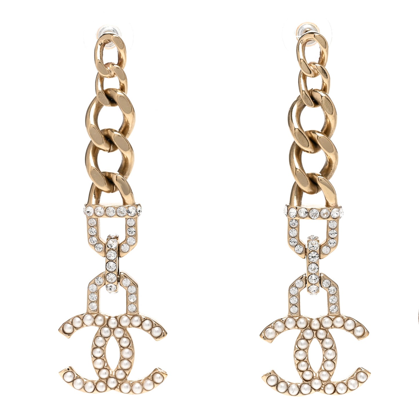 Metal Crystal CC Vendome CC Dangle Earrings Gold