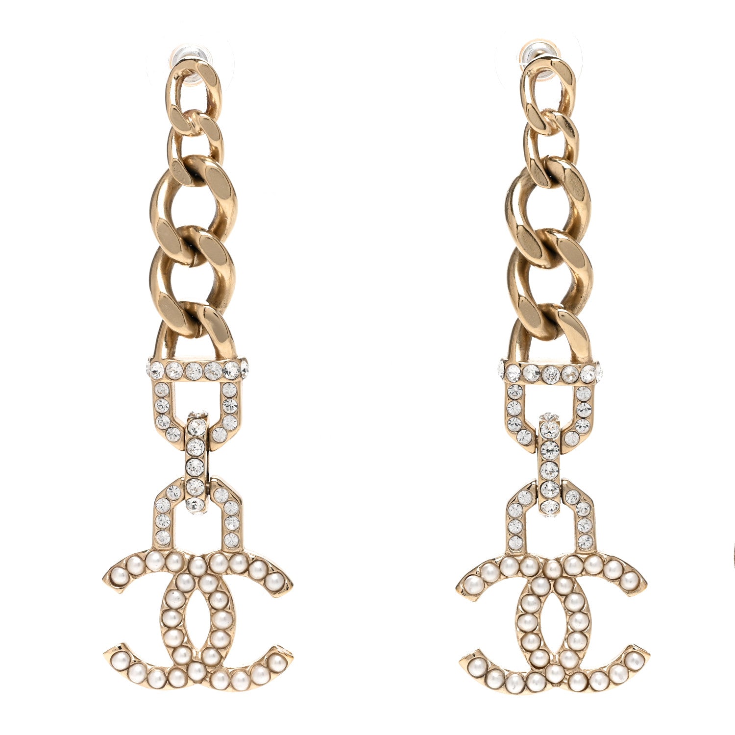Chanel Metal Crystal CC Vendome CC Dangle Earrings Gold 1 of 5