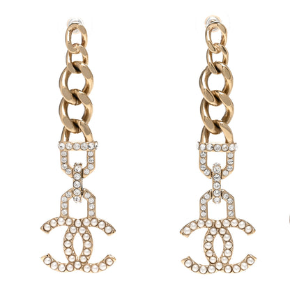 Chanel Metal Crystal CC Vendome CC Dangle Earrings Gold 1 of 5