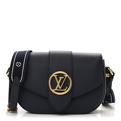 Louis Vuitton Grained Calfskin LV Pont 9 Soft MM Bleu Marine 1 of 9
