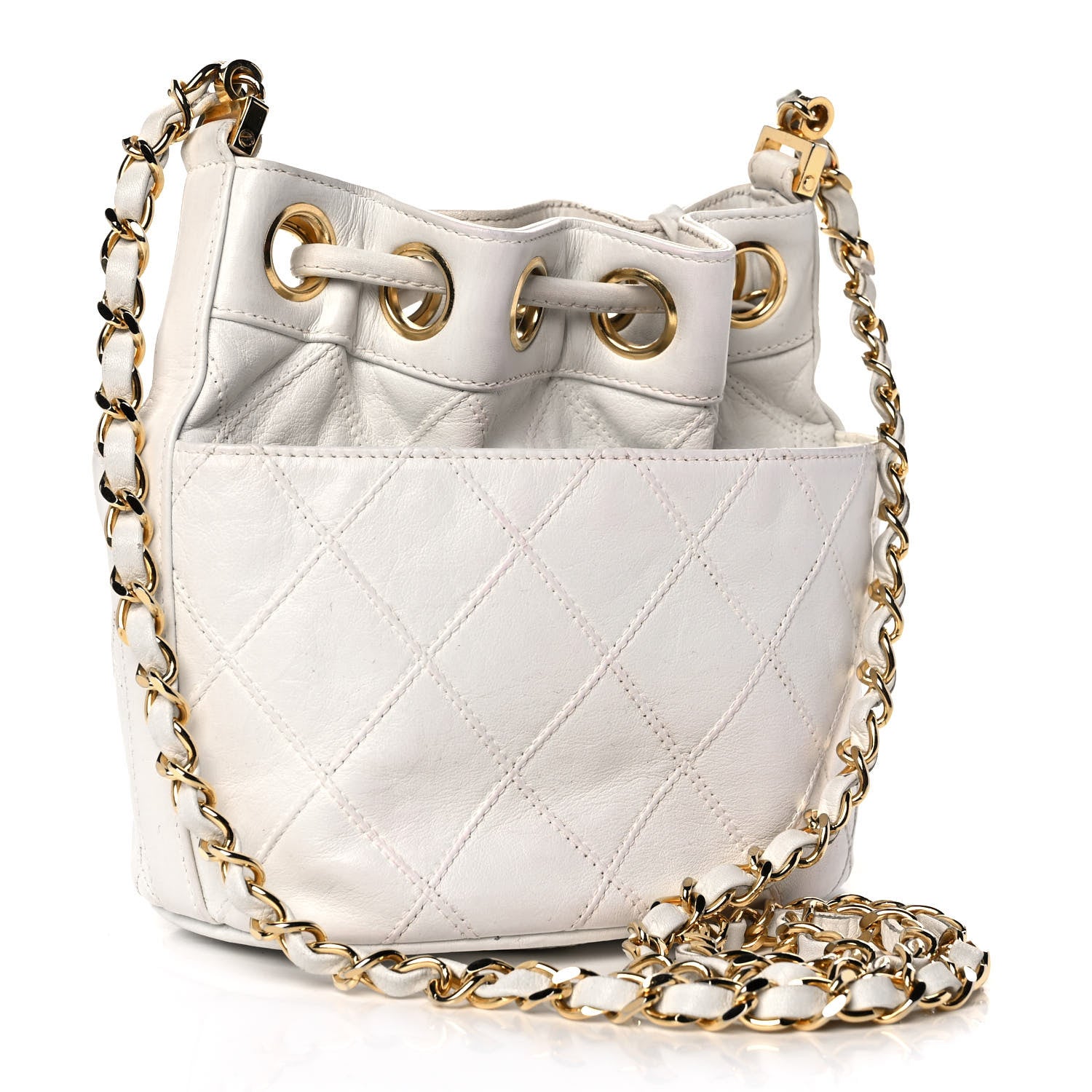 Chanel Calfskin Quilted CC Drawstring Bag White 3 of 12