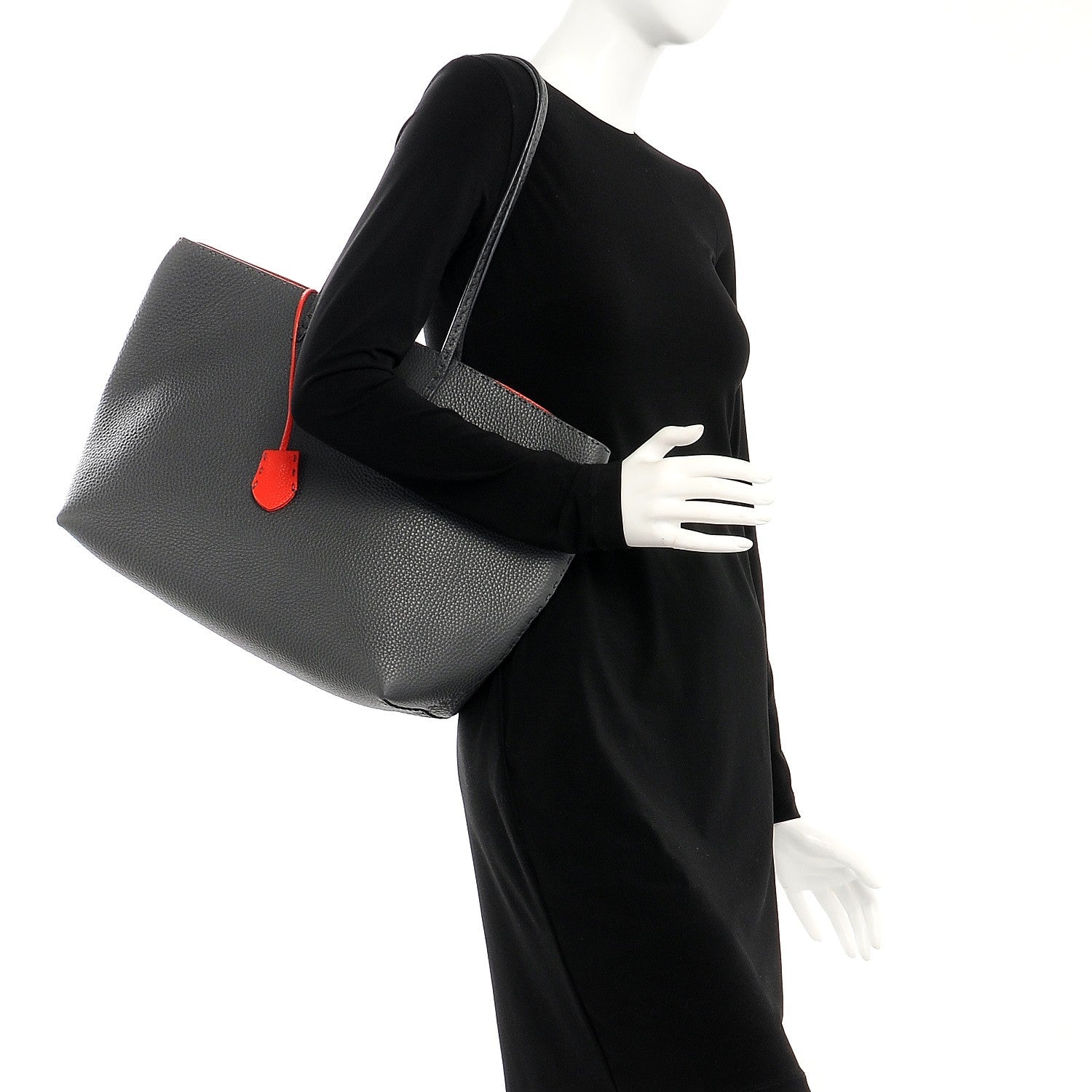 Fendi Cuoio Romano Selleria Bi-Color Large Carla Shopping Tote Asfalto Papavero 2 of 14