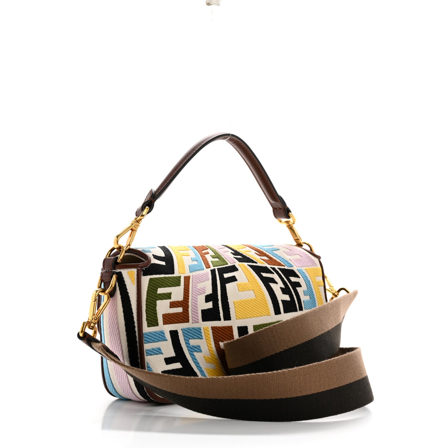 X SARA COLEMAN Canvas Vitello King Seta FF Fish Eye Embroidered Baguette Grezzo Multicolor Ghianda