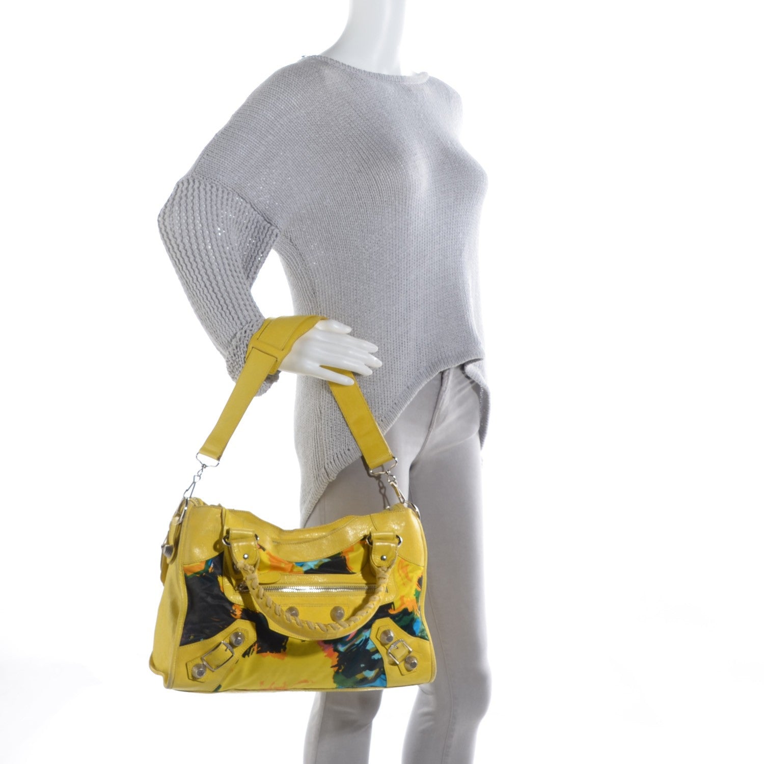Balenciaga Agneau Canvas Floral Giant 21 Silver Hardware City Bouton D or 2 of 12