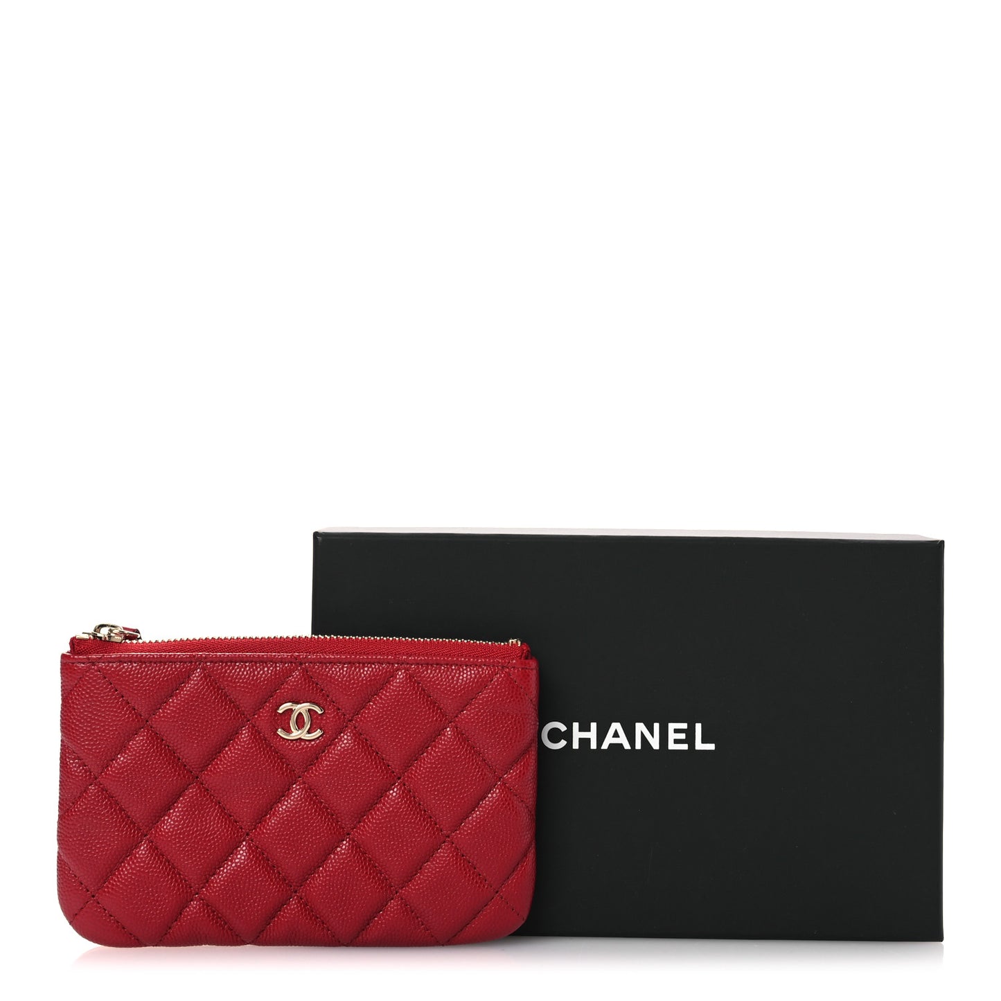 Caviar Quilted Small Cosmetic Case Red
