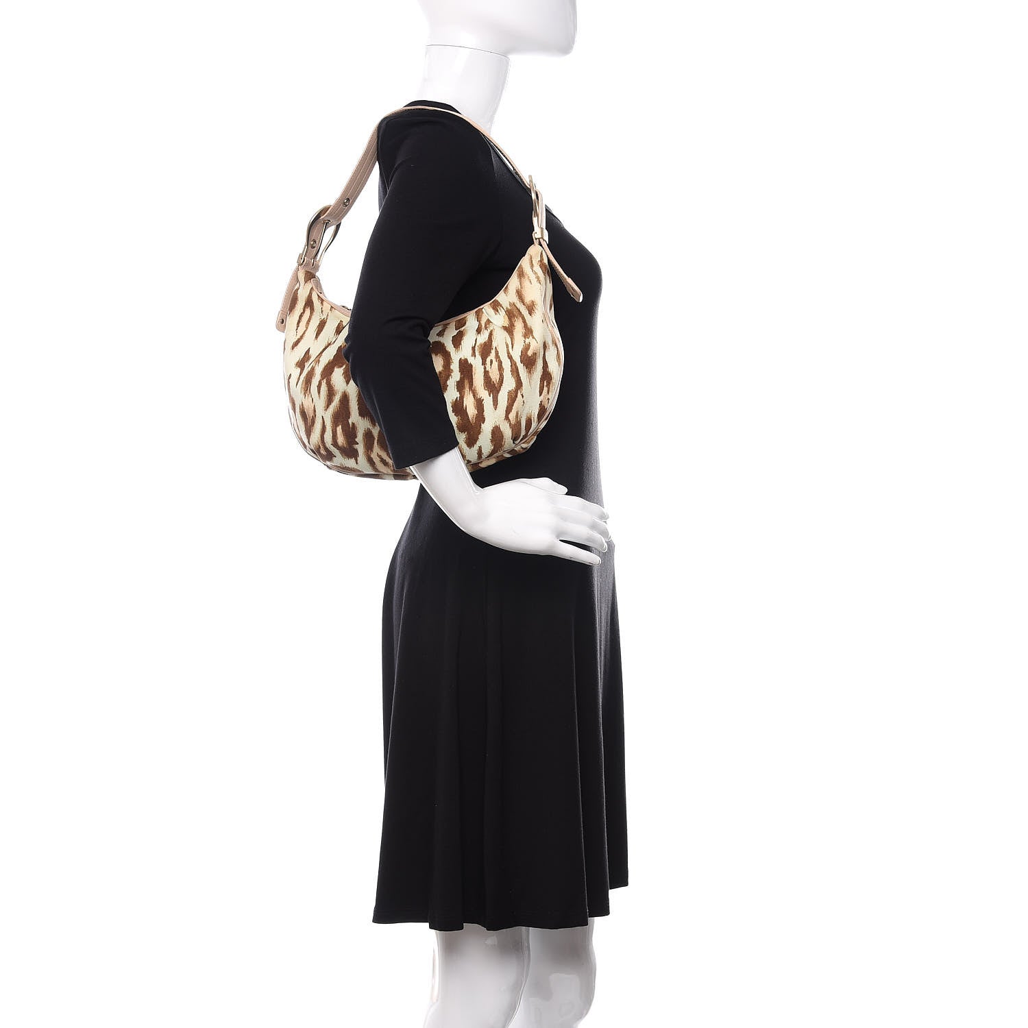 Christian Dior Canvas Leopard Print Buckle Hobo Beige 2 of 10