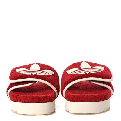 Gucci X ADIDAS Terry Cloth GG Monogram Womens Platform Sandals 38 Maple Red Off White 3 of 9