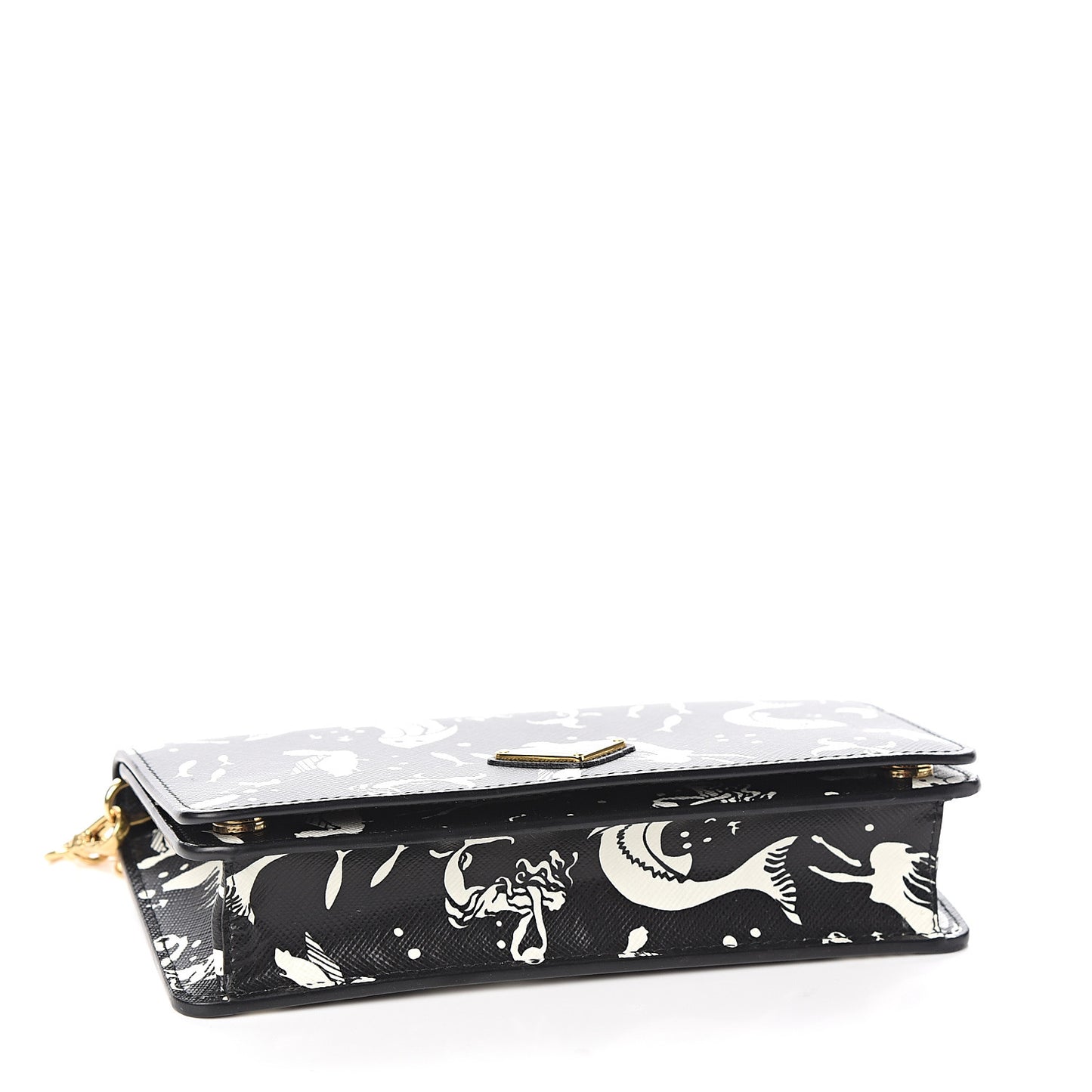 Saffiano Triangle Logo Mermaid Print Mini Crossbody Bag Black