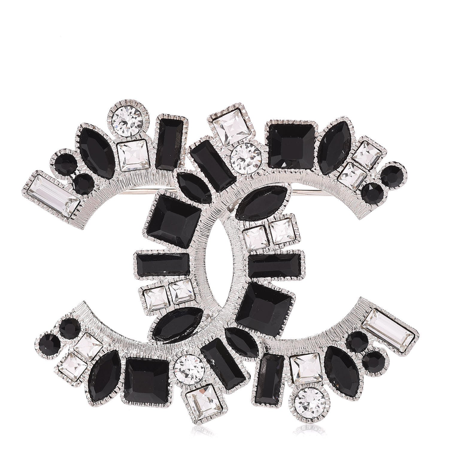 Chanel Baguette Crystal CC Brooch Silver Black 1 of 5