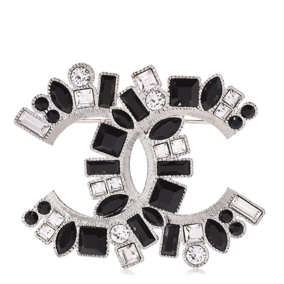 Chanel Baguette Crystal CC Brooch Silver Black 1 of 5