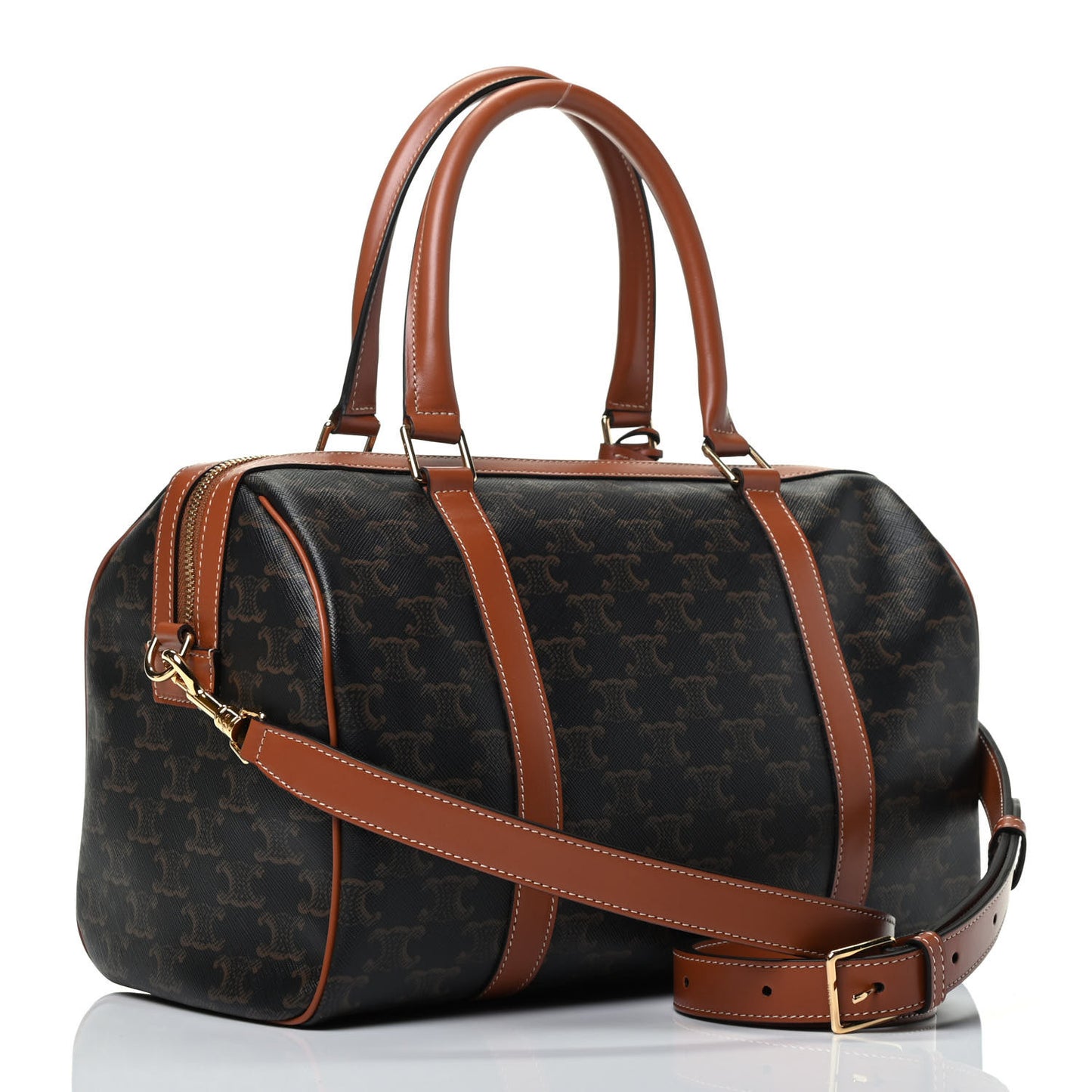 Triomphe Canvas Calfskin Boston Bag Tan