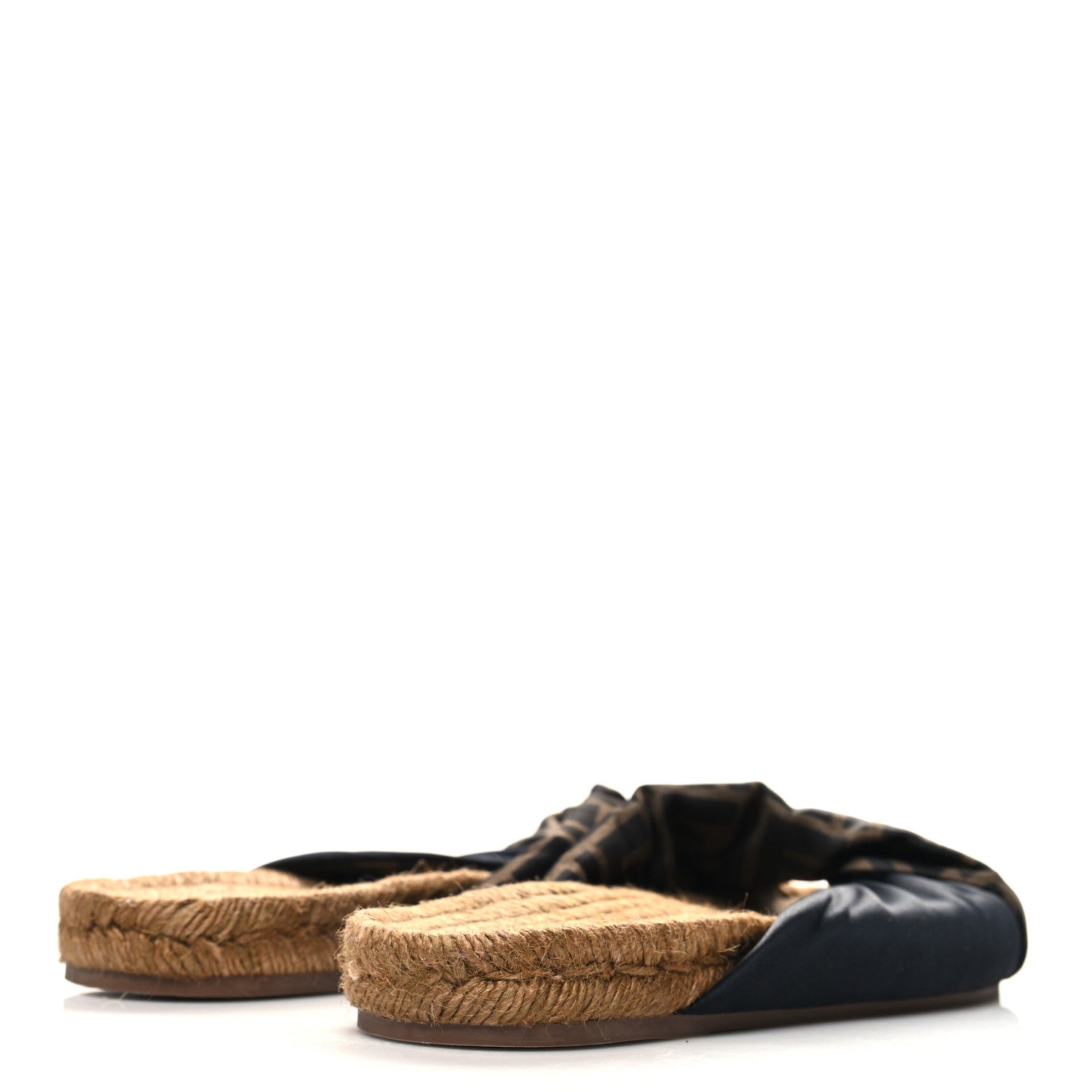 Fendi Satin FF Twist Espadrille Slide Sandal 40 Black Tobacco 4 of 7