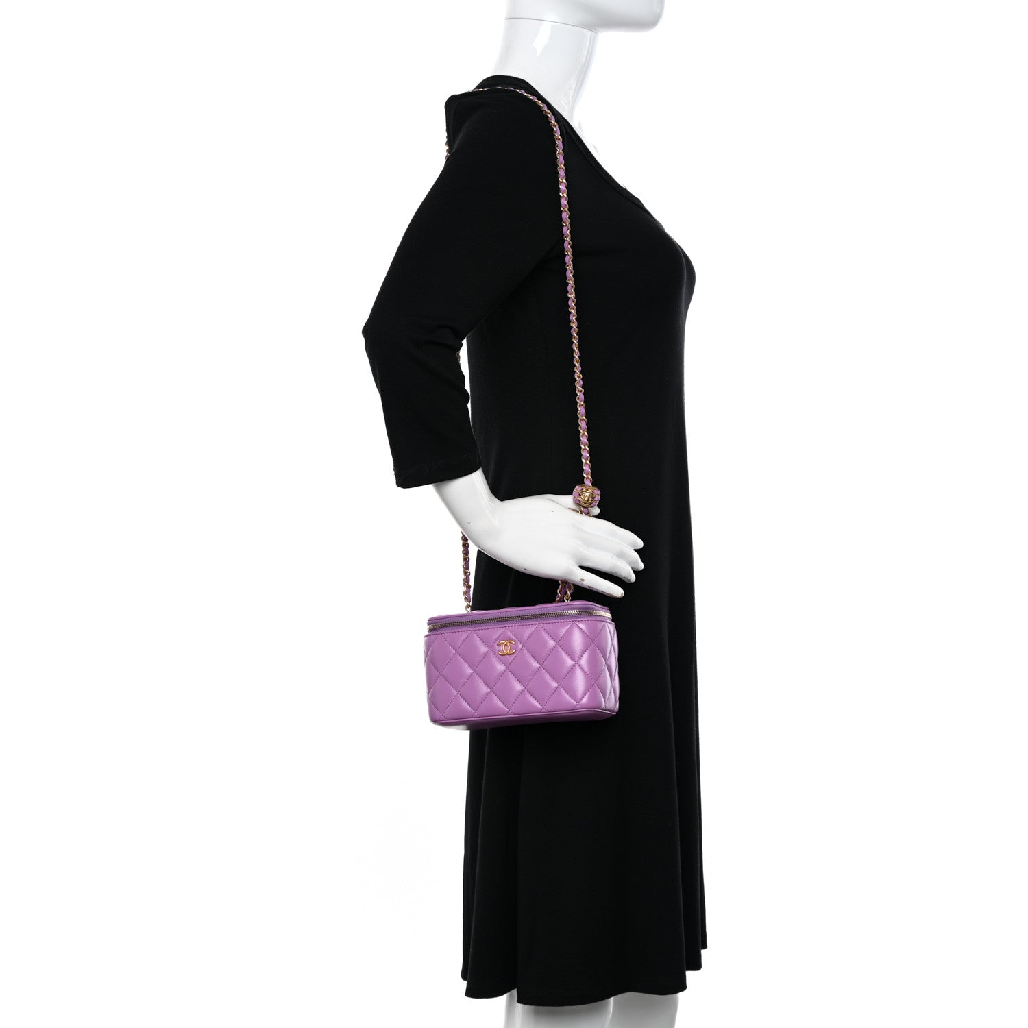 Chanel Lambskin Quilted Pearl Crush Small Vanity Case With Chain Purple 2 of 11