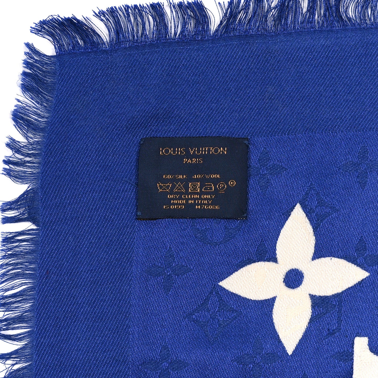 Wool Silk Monogram Escale Square Scarf Blue