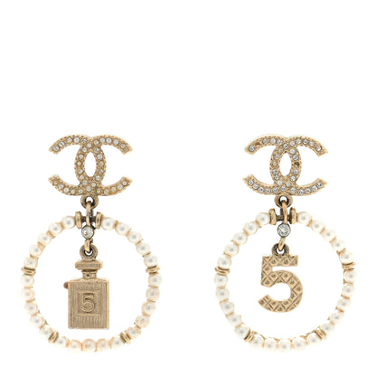 Chanel Crystal Pearl Chanel Charms CC Drop Earrings Gold 1 of 4