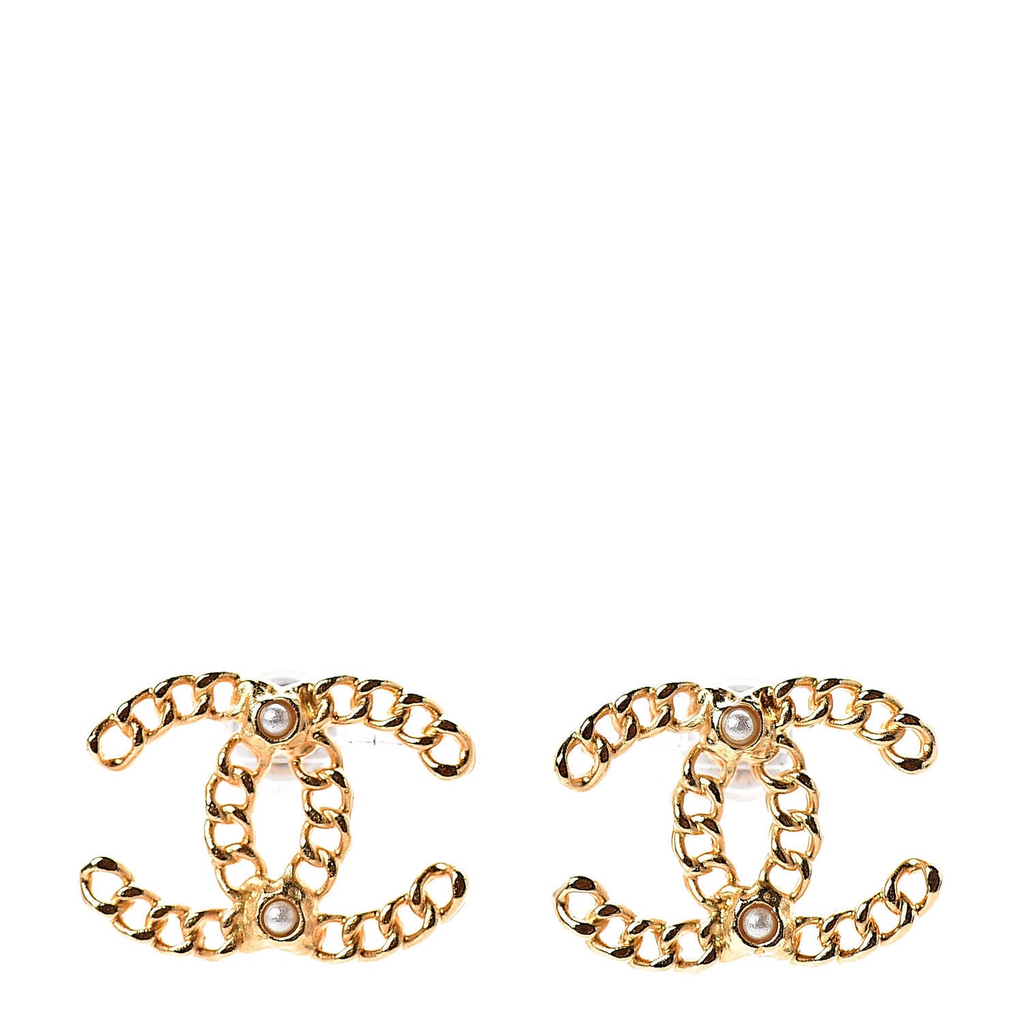 Chain Pearl CC Earrings Gold